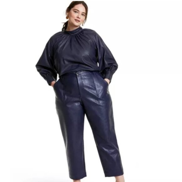 Rachel Comey x Target Navy Long Sleeve Faux Leather Tie Back Top - Picture 3 of 3